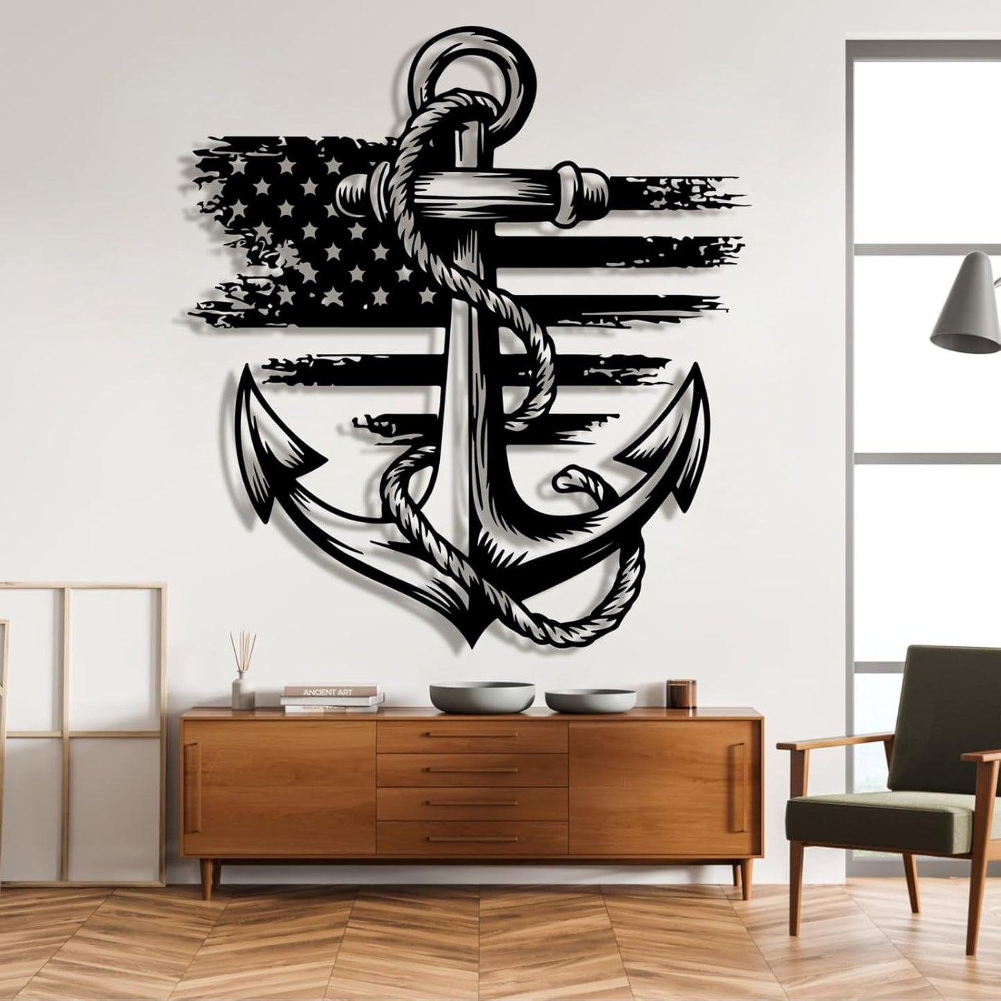 lunwall Metal Anchor Wall Decor, Anchor Metal Sign, Metal Anchor Decor, Anchor Metal Wall Art, Metal Nautical Wall Decor, Metal Wall Decor Coastal, Anchor Wall Decor (white, 30L x 27W / 76 x 69 cm)