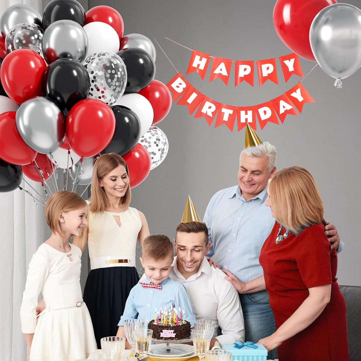 Red and Black Balloons, 60pcs 12inch Red Black White Silver Confetti Balloons for Graduation Birthday Party Decorations