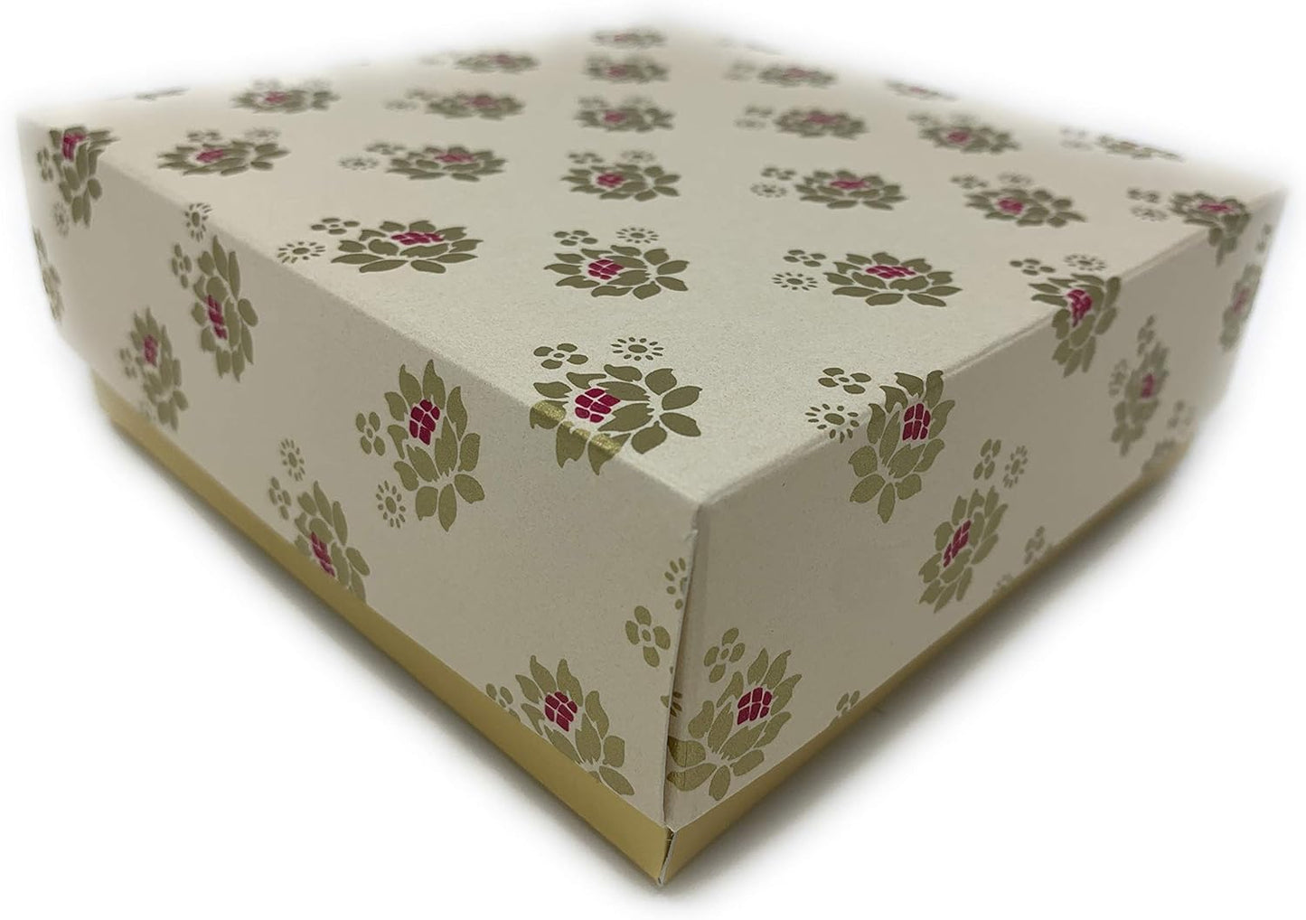 Desi Favors Floral Printed Sweet Boxes for Indian Sweets, Cookies, Goodies, Mithai, Candy, Gift Boxes with Lids Bulk, Handmade Bulk Mithai Box, Favor Boxes for Wedding, 2.95x5.51 Inch (Pack of 4)