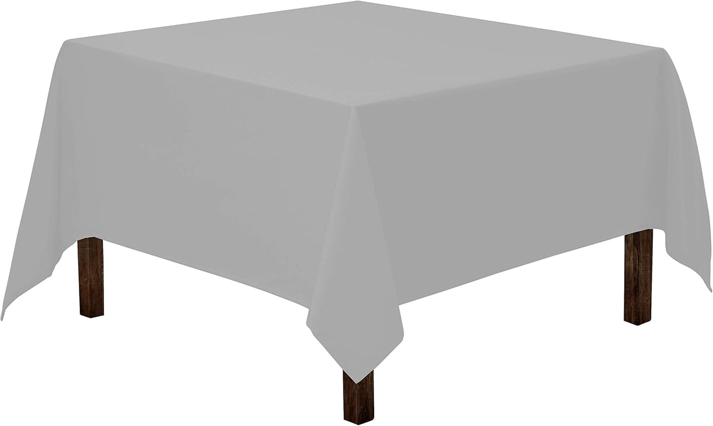 Gee Di Moda Square Tablecloth - 85 x 85 Inch Silver Table Cloth for Large Square or Round Tables - Heavy Duty Washable Fabric - for Buffet Table, Holiday Party, Dinner, Wedding & Baby Shower