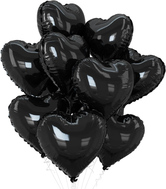 Black Heart Balloons,10Pcs Black Foil Heart Shaped Love Balloons,18Inch Helium Polyester Film Balloon for Valentines,Engagement,Birthday,Anniversary,Wedding Party Decorations