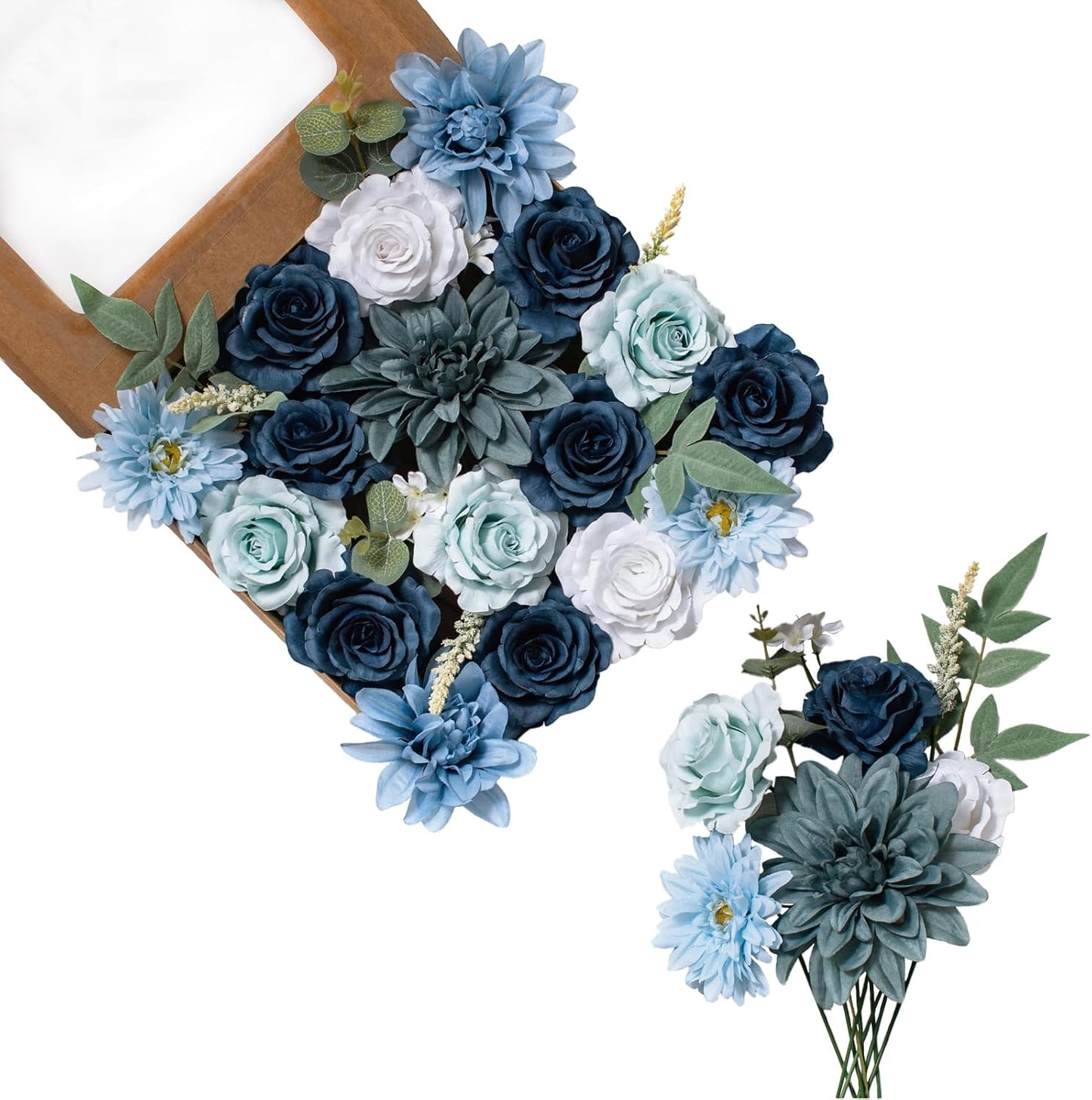 FANKO Dusty Rose Artificial Flowers Combo for DIY, Fake Blue Rose Artificial Silk Flowers with Greenery, Real Looking Artificial Faux Flowers for Wedding, Decoration, Centerpieces, Party, Home Décor