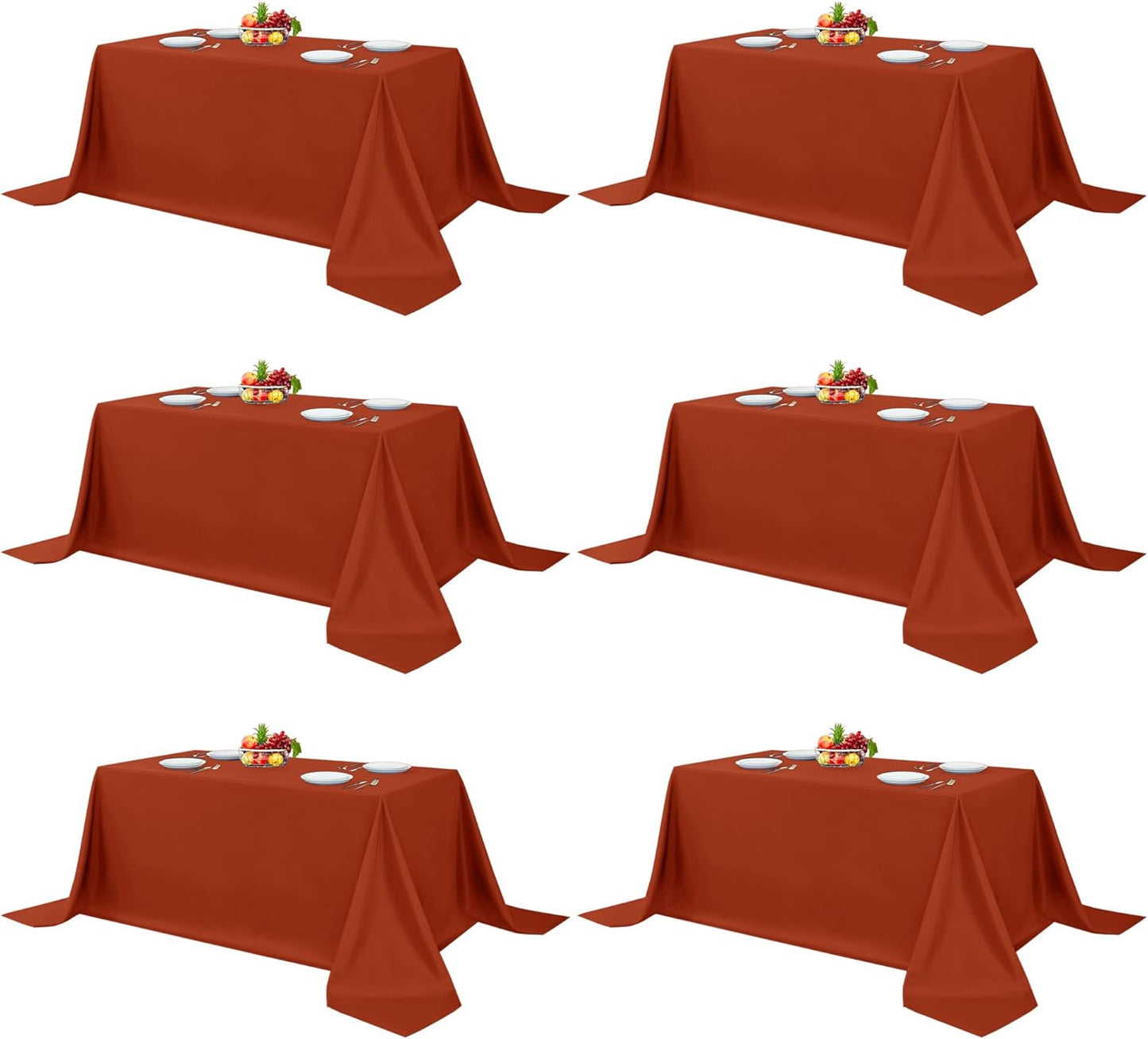 Fitable Rust Table Clothes for Rectangle Tables, 6 Pack - 90 x 156 Inch - Reusable and Elegant Fall Tablecloths, Polyester Fabric Table Covers for Wedding, Party, Banquet, Formal Events