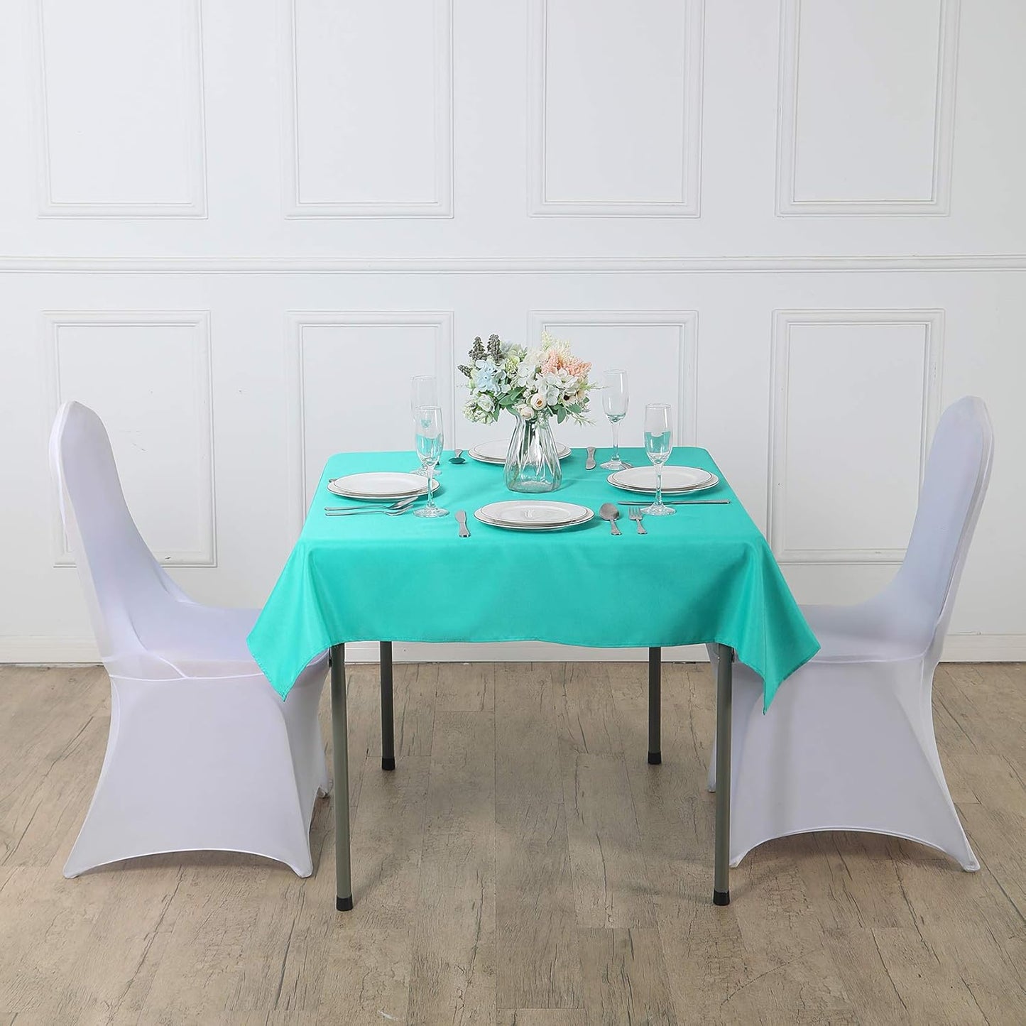 Cupuamon Square Tablecloth 90x90 inch Washable Polyester Fabric Table Cloth for Wedding Party Dining Banquet Decoration（90x90,Turquoise）