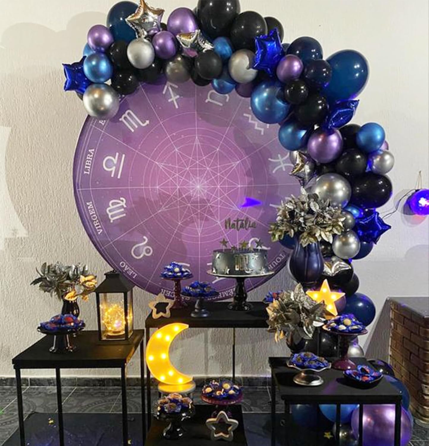 Purple and Blue Balloon Set, 50 PCS 10 Inch Space Theme Party Supplies, Navy Blue Purple Silver Helium for Birthday Baby Shower