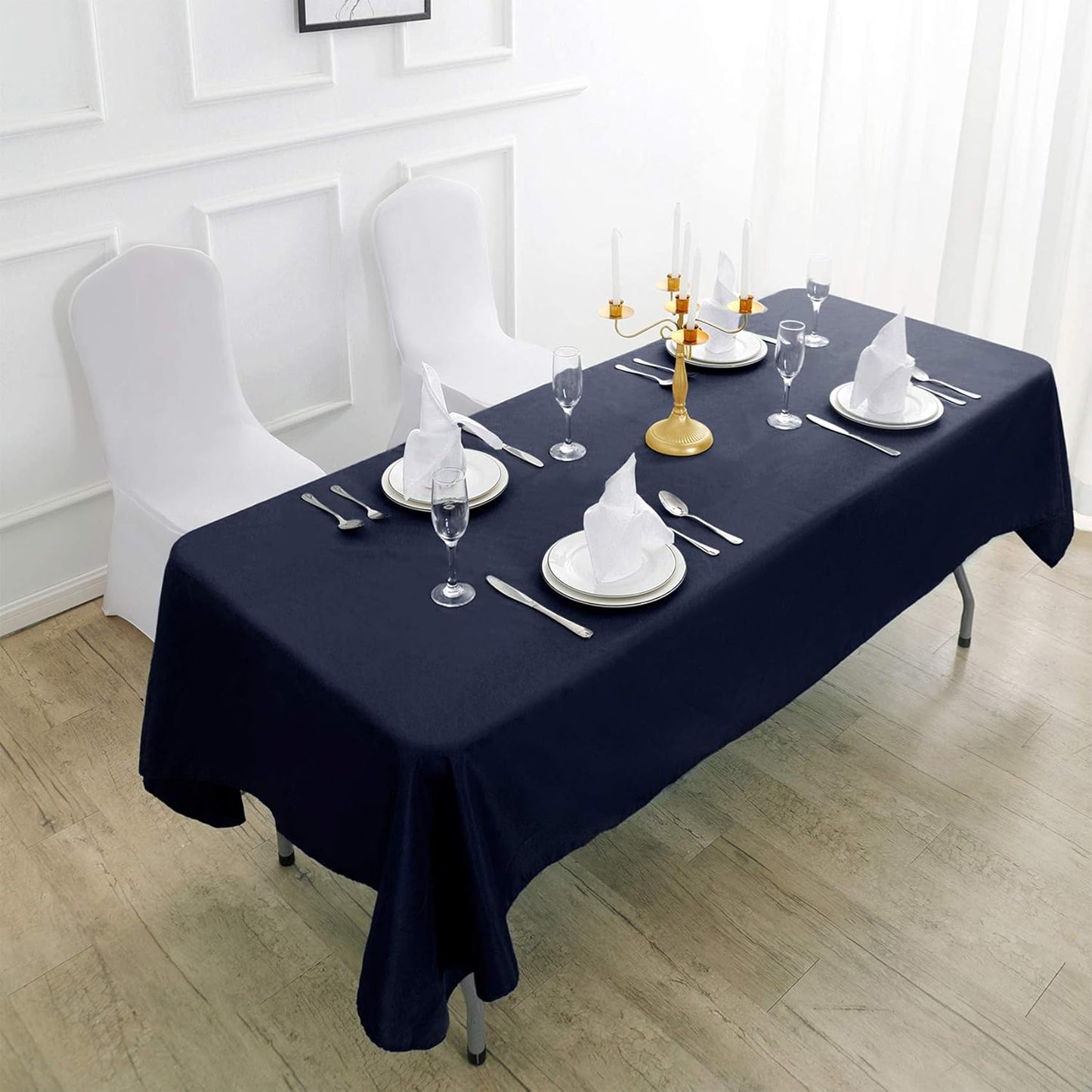 Rectangle Tablecloth 90x132 inch Washable Polyester Fabric Table Cloth for Wedding Party Dining Banquet Decoration（90x132, Navy）