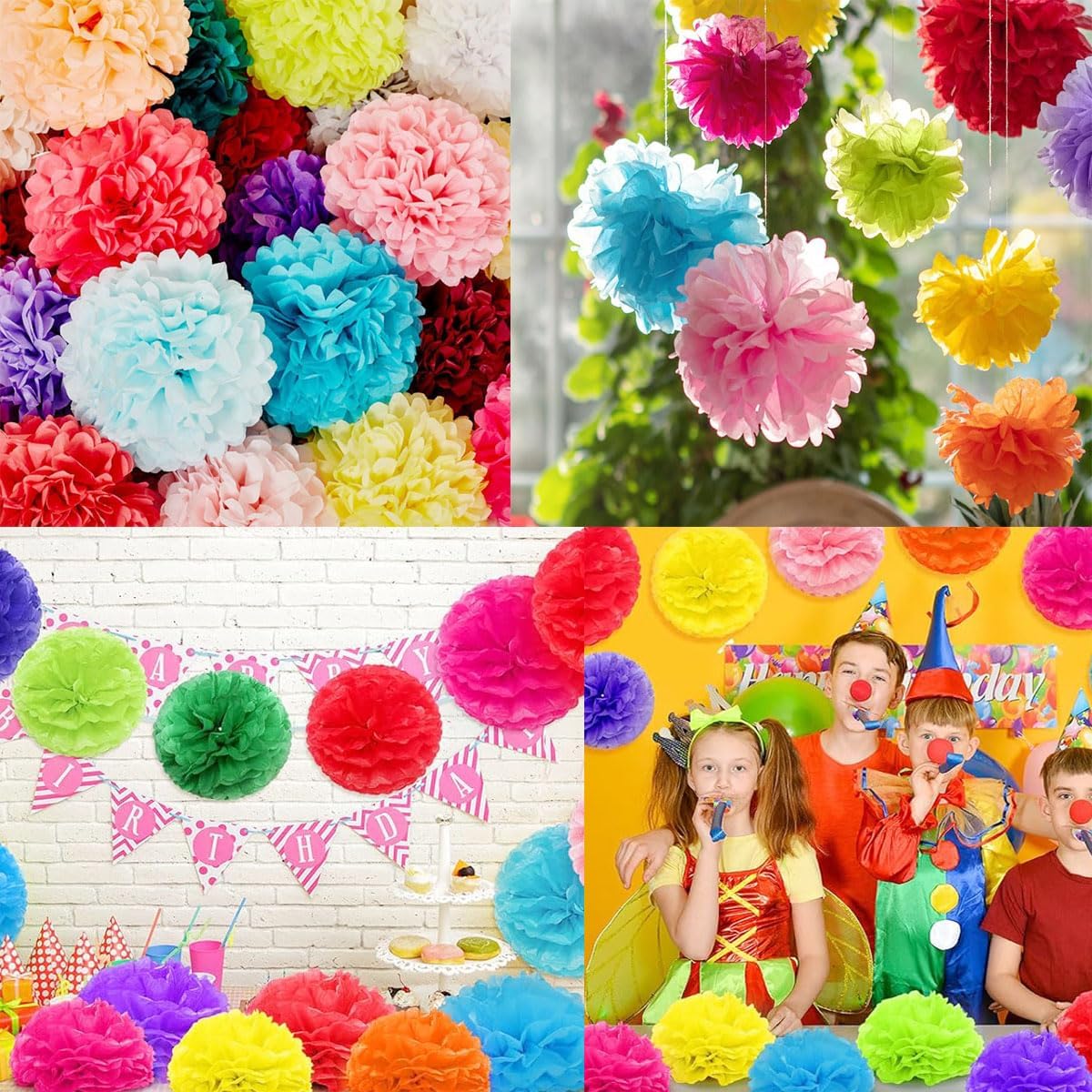 12pcs 10in & 12in Black Paper Pom Poms - Tissue Paper Flower Hanging Balls for Wedding, Party, Baby Shower & Nursery Decor