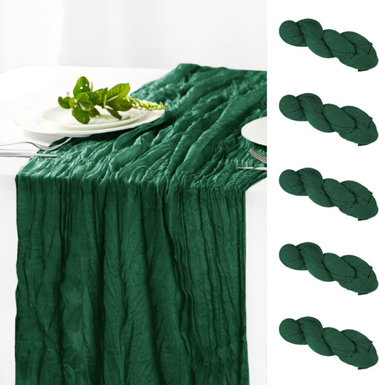 Hahuho Emerald Green Cheesecloth Table Runner 10ft, Gauze Boho Rustic Table Runners for Wedding Birthday Party Baby Shower Decorations（6 Pack , 35x120 Inches）