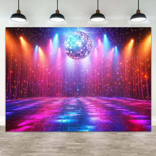 Disco Decorations Backdrop, Retro Glow Party 70s 80s 90s Theme Stage Dance Background Disco Party Decoration, Polyester Banner PartyBackdrop for Birthday Prom Portrait Photo Props 5x3ft