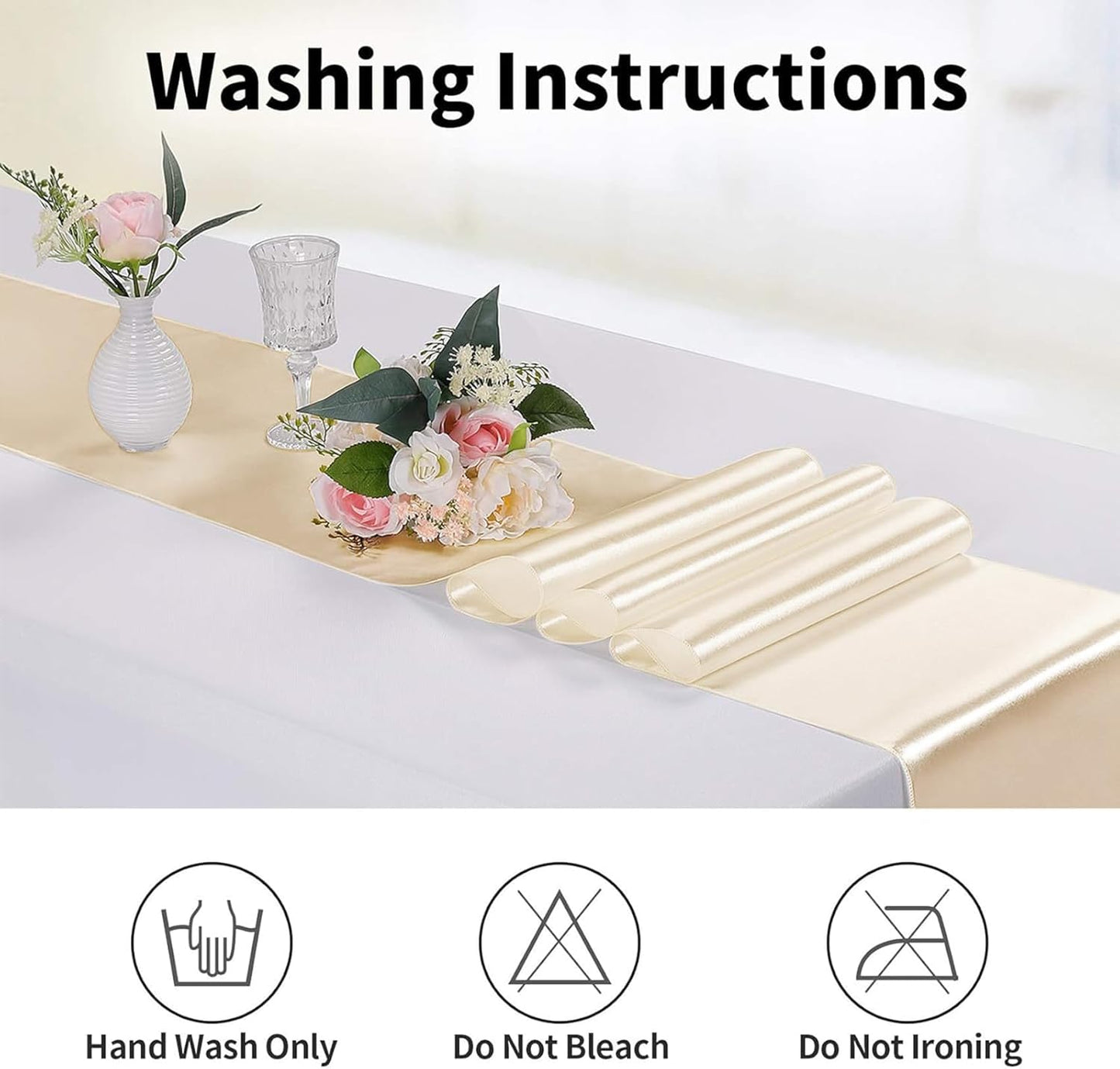 5-Pack Satin Table Runner Champagne 12 x 108 inches Long, Table Runners for Wedding, Birthday Parties, Banquets Decorations（5 Pack, 12x108 Inch, Champagne