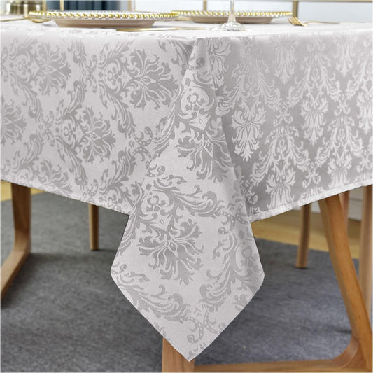 SASTYBALE Rectangle Tablecloth - 52 x 70 Inch Gray Damask Table Cloth Jacquard Design Spill Proof Wrinkle Resistant Waterproof Soft Polyester Oblong Table Cover for Kitchen Parties Tabletop