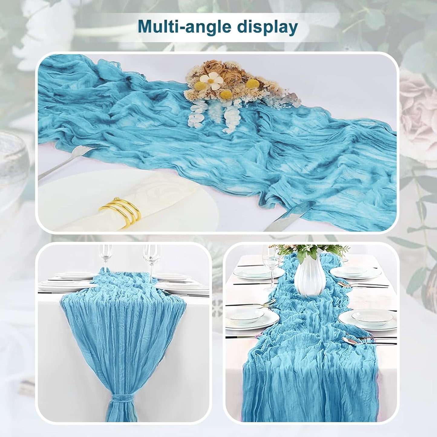 6 Pack Baby Blue Cheesecloth Table Runner 35x120 Inch 10Ft Rustic Gauze Cheese Cloth Table Runner Sheer Cheesecloth Table Runners for Wedding Party Bridal Shower Decoration