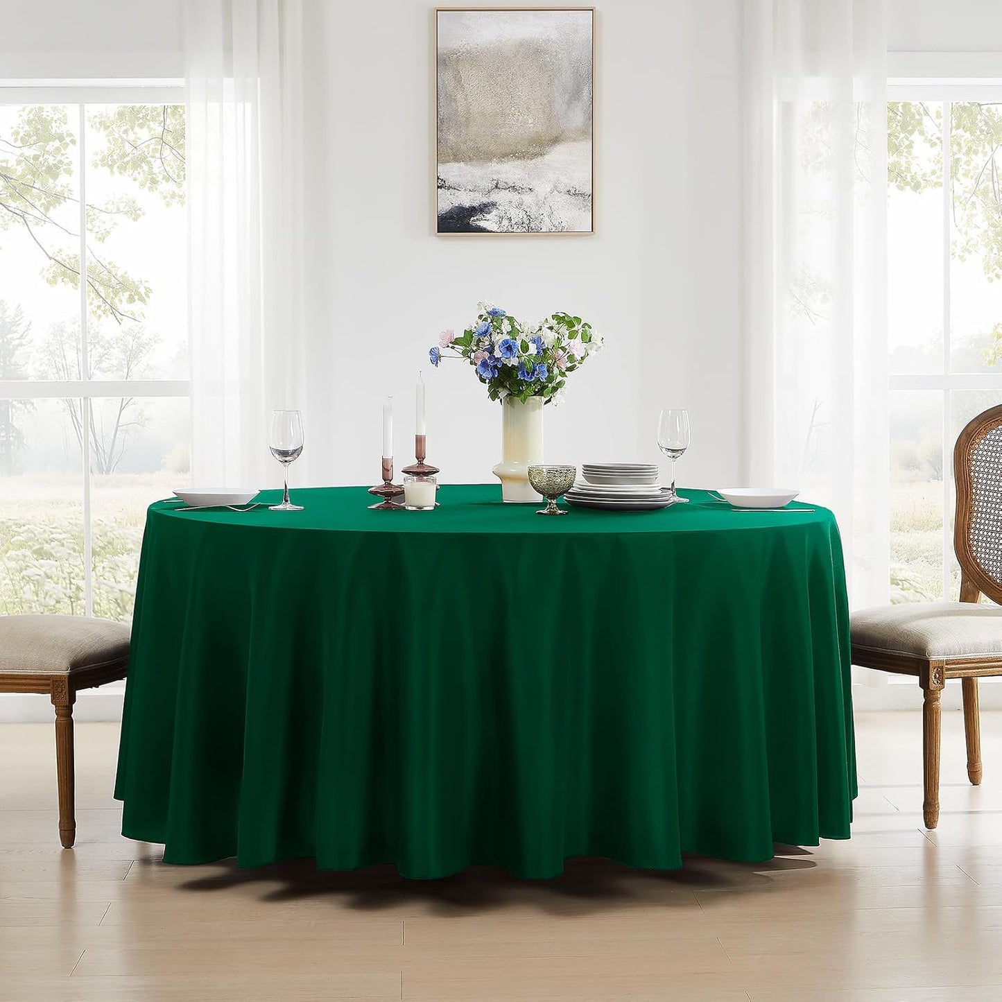 Round Tablecloth 120 Inch 6 Pack Dark Green Tablecloths Washable Decorative Linen Polyester Table Clothes Cover for Dining Table Banquets Buffet Parties and Wedding