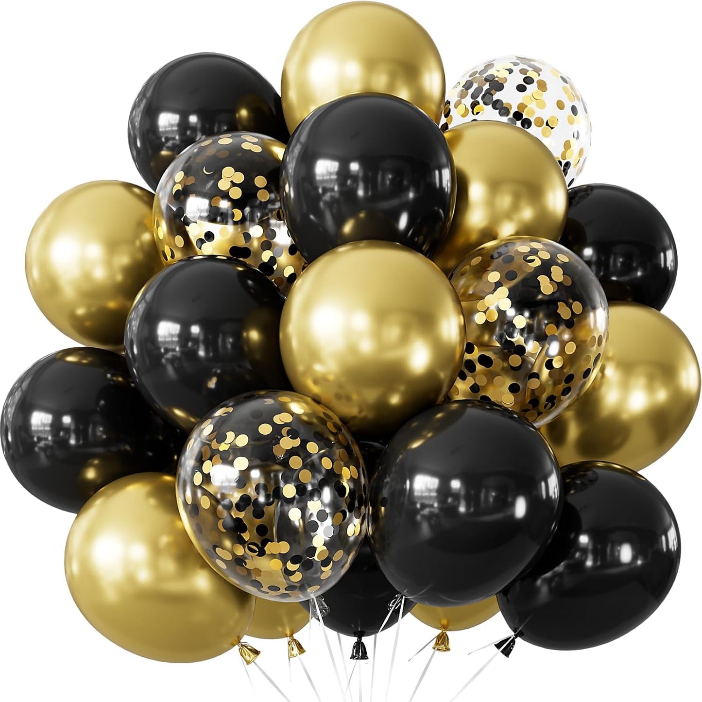 Black and Gold Balloons - 50PCS 12 Inch Metallic Gold Balloons Confetti Balloon Thickened Latex Balloon for Birthday Retirement Anniversary Wedding Party Decorations Supplies