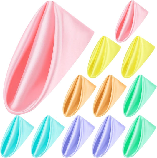 Aneco 12 Pieces Satin Napkins Soft Dinner Napkins Multicolor Square Weddings Table Napkins 17 x 17 Inches for Restaurant Weddings Party Dinner Decoration (Pastel Rainbow)