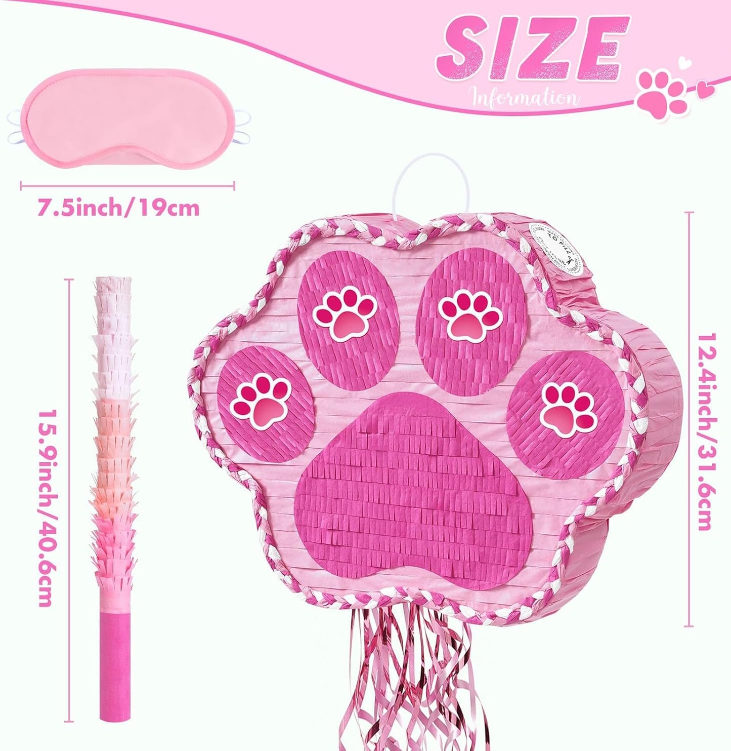 WERNNSAI Pink Dog Paw Pinata - Dog Pinata Pet Theme Party Games Pink Girl Style Puppy Paw Party Decorations Animal Party Supply for Kids Birthday with Blindfold