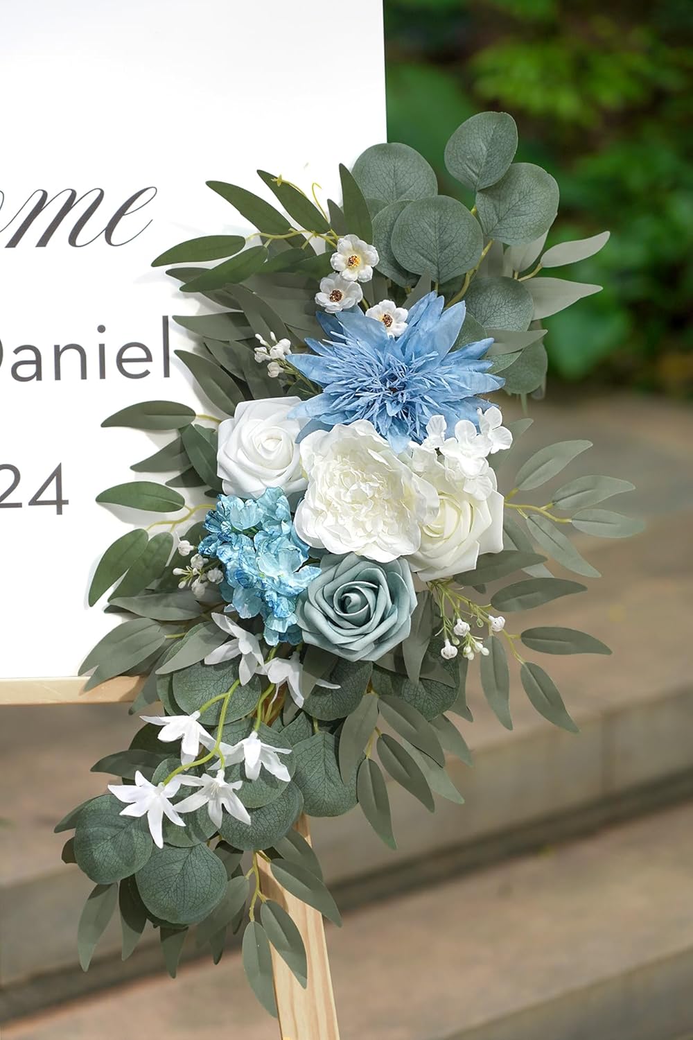 Artificial Flower Swag Set of 2 for Wedding Welcome Signs Floral Decorations, Blue Wedding Arch Flowers for Wedding Ceremony (Blue & Ivory)