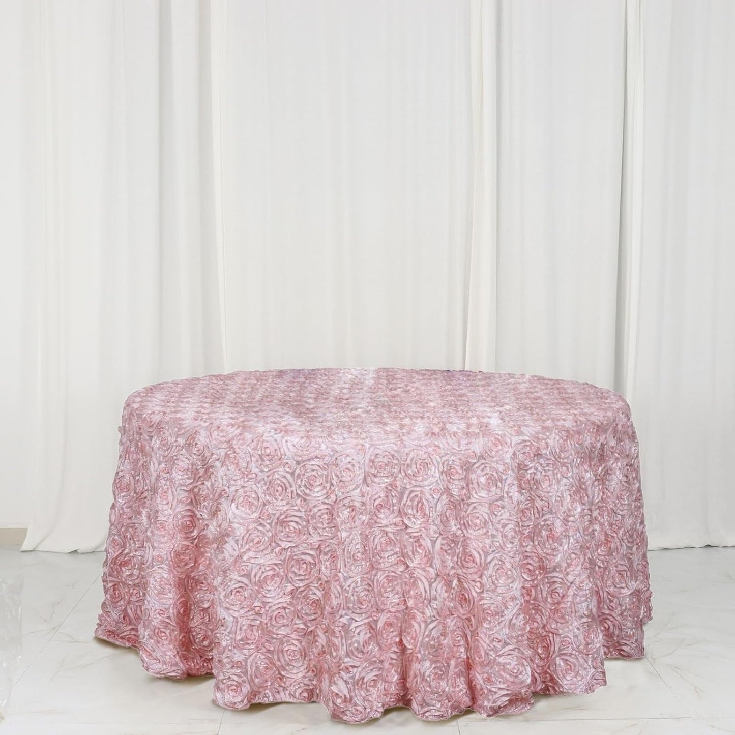 Efavormart 120" Wholesale Round Table Cover Blush Grandiose Rosette 3D Satin Tablecloth for Wedding Party Event Decoration