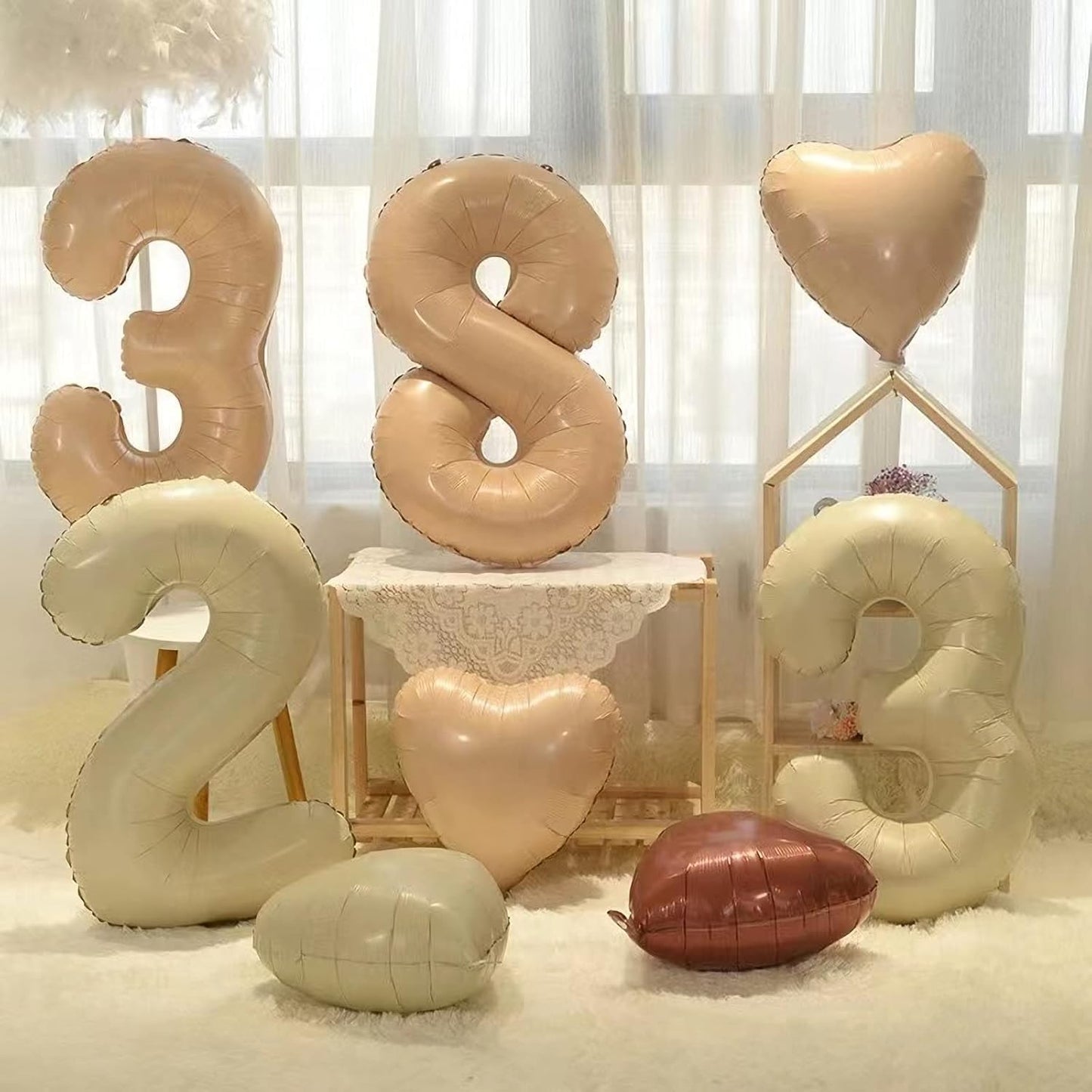 10pc Cream White Heart Balloons - 18 Inch Sand White Heart Shapes for Baby Showers, Weddings, Valentine's Day Decorations