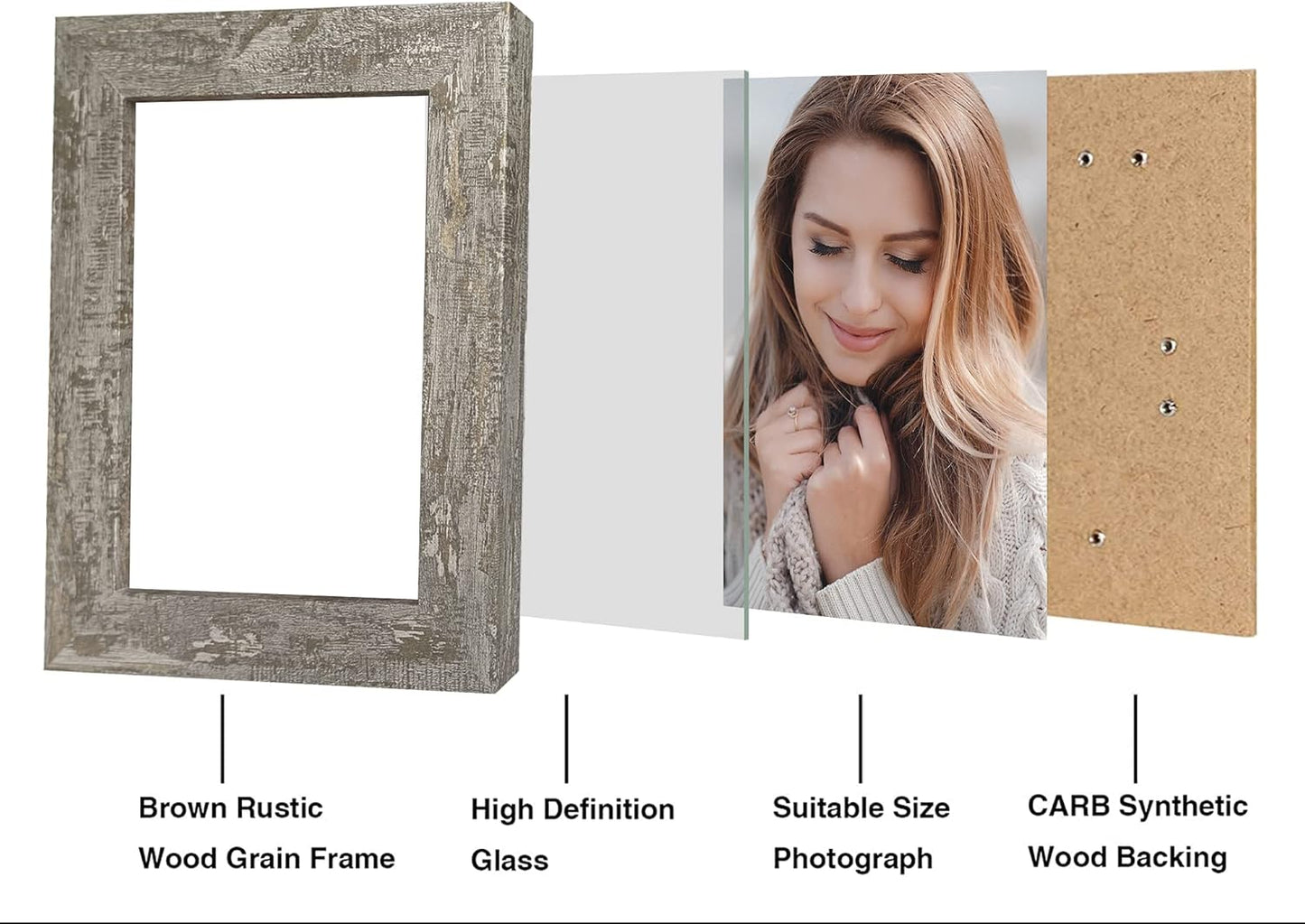5x7 Picture Frame Set of 4, High Definition Glass Distressed Moss Green Frame, 5 x 7 Wood Photo Frames for Tabletop Display and Wall Mounting