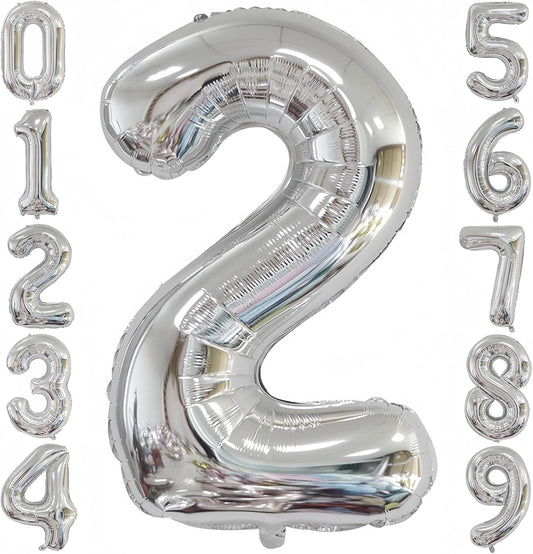 Silver 2 Balloon,40 Inch Number 2 Balloon,2 Birthday Balloon Decorations,Helium Silver 2 Balloon Number for Birthday Party Decorations