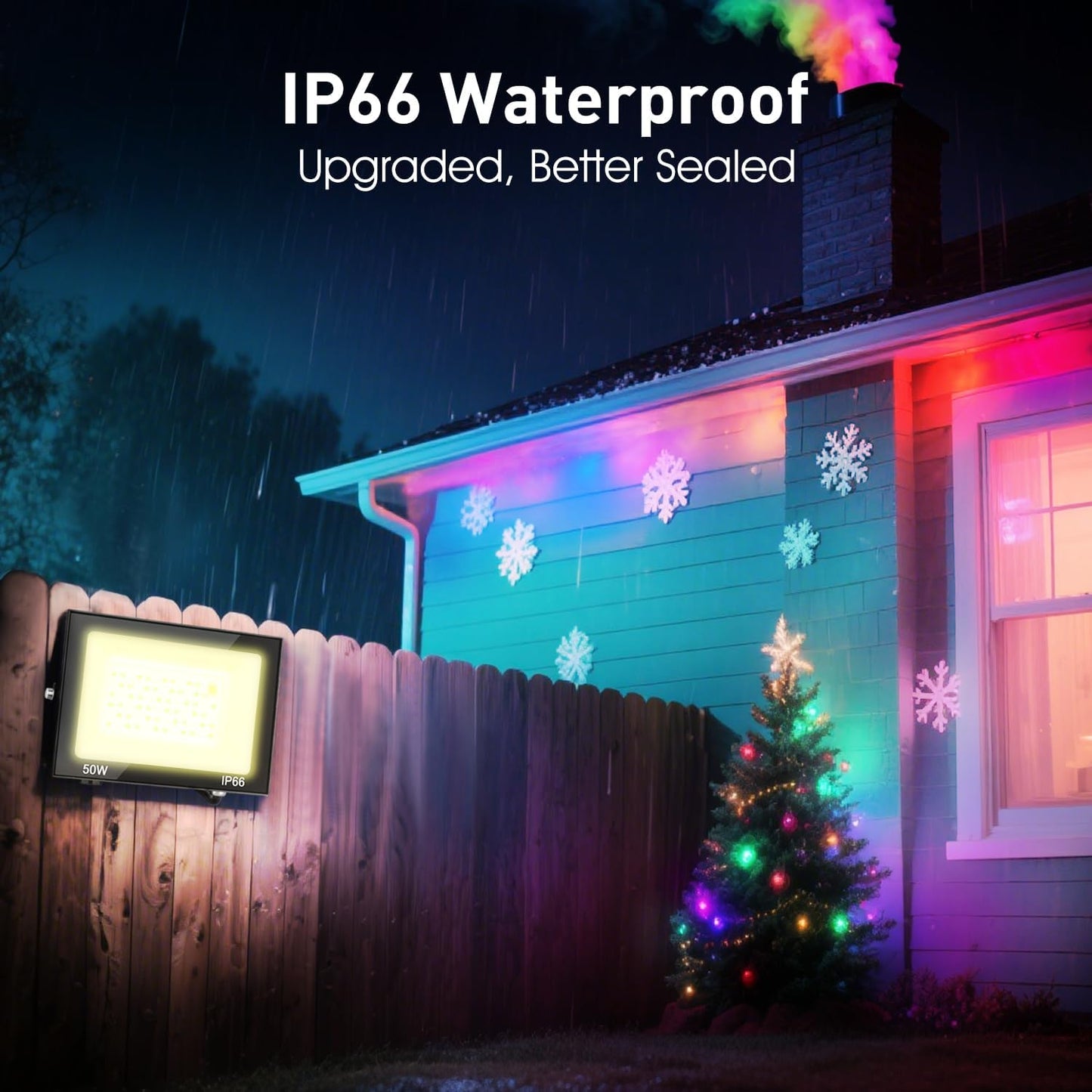 LED Flood Light Outdoor, 50W Color Changing RGB Flood Light, IP66 Waterproof Outdoor Landscape Lights Stage Lights, 3000LM Uplighting for Party, 1Pack