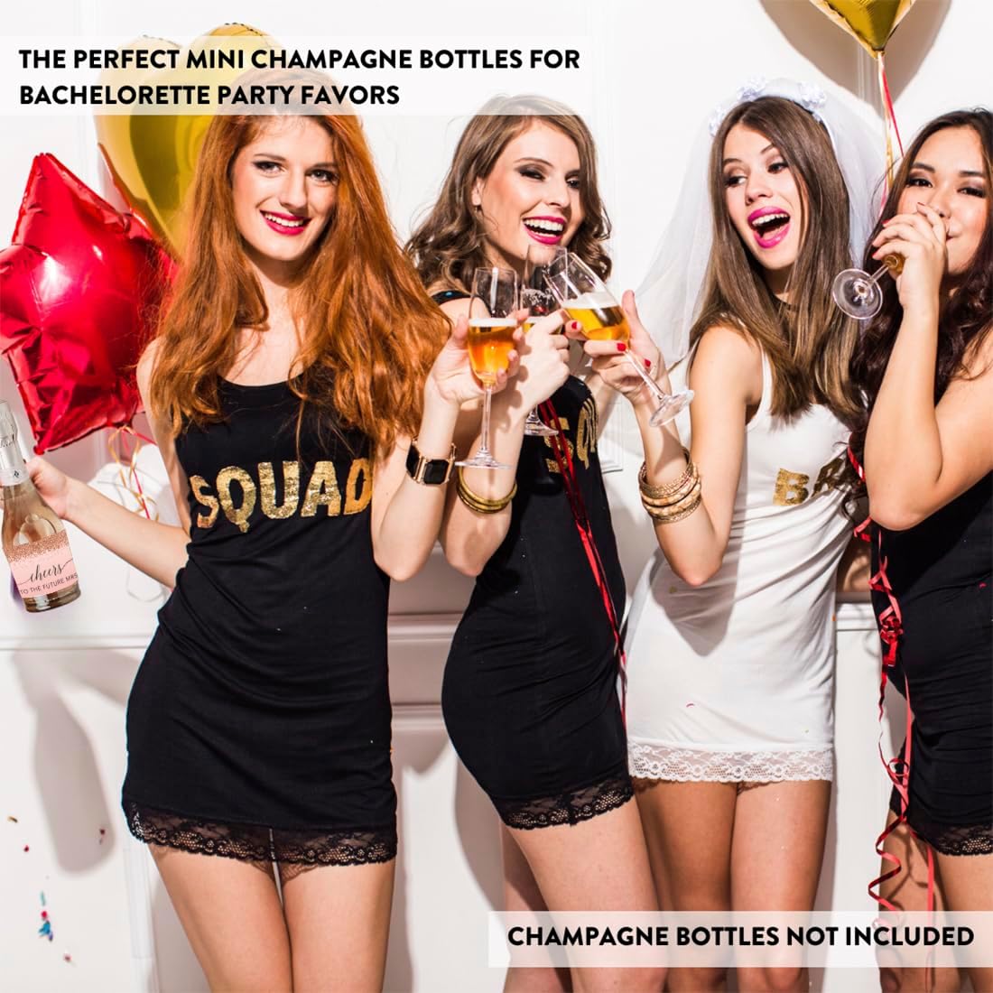 Andaz Press Mini Champagne Wine Bottle Labels, Cheers! to The Future Mrs., Blush Pink Faux Rose Gold Glitter, 20-Pack, Bridesmaid Champagne Label Mini Champagne Bottle Labels Bridal Shower
