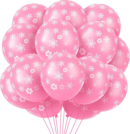 Skylety 40 Pieces Snowflake Balloons Bulk Winter Transparent Snowflake Latex Balloons for Christmas Birthday Wedding Party Decorations(Pink)