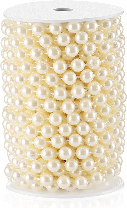 Craft String Pearls 10MM Round White Faux Pearl Garland, 33Feet Ivory Wedding Party Decoration, Christmas Tree Decorations