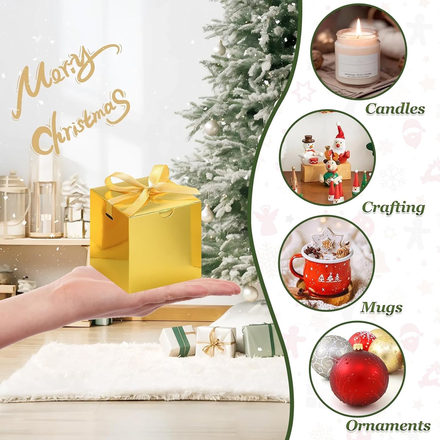 DOYIDE 60 Pcs Small Gift Boxes, 3x3x3 inches Kraft Paper Gift Box with Ribbons, Gold Candy Boxes for Christmas Wedding Favors Baby Shower Bridal Shower Birthday Party