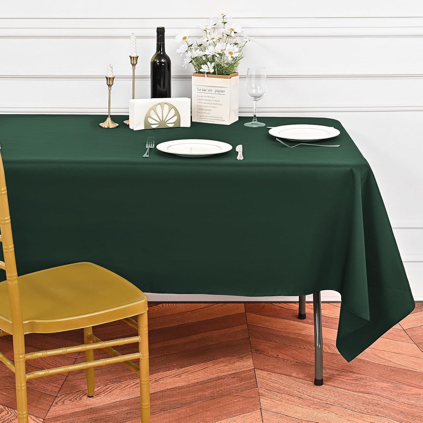 10 Pack Hunter Green Tablecloths for 6ft Rectangle Tables 60 x 102 Inch - Polyester Table Cover Stain and Wrinkle Resistant Washable Fabric Table Clothes for Wedding Party Banquet Reception Restaurant