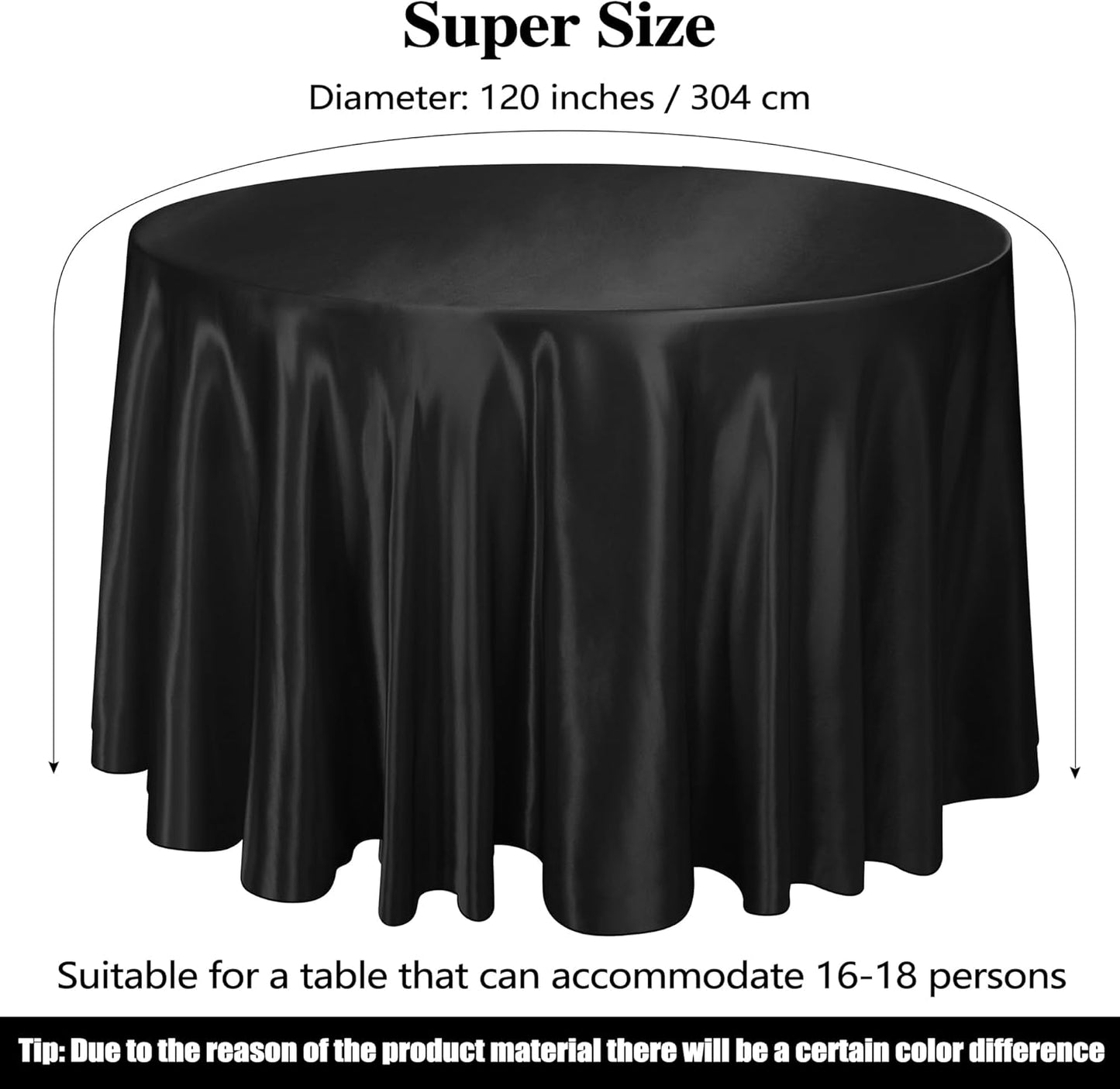 Ruisita 120 Inches Round Satin Tablecloths Black Overlay Round Satin Table Cover Bright Silk Tablecloth Smooth Fabric Tablecloth for Wedding Banquet Table Decoration