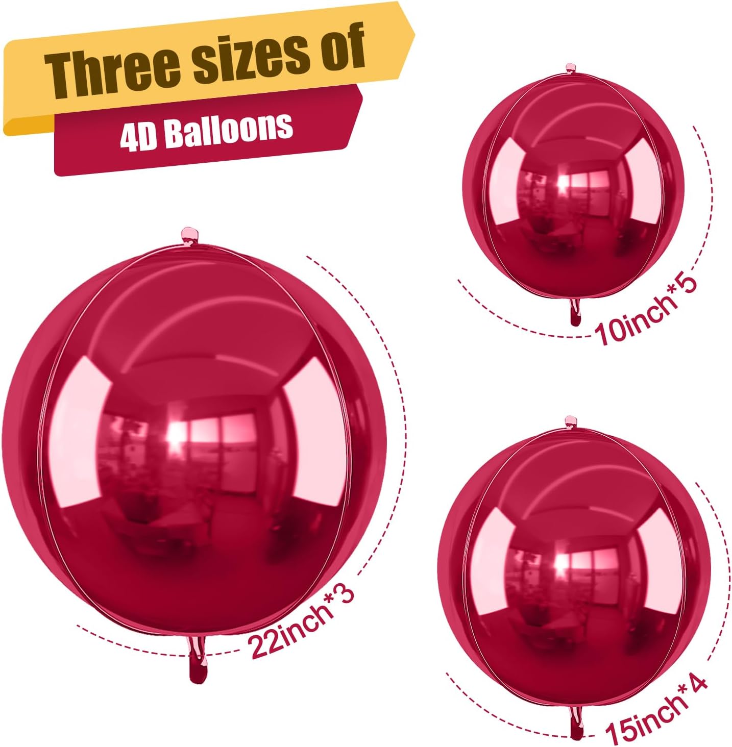 12Pcs Burgundy Red Round Foil Balloons, 22" 15" 10" 4D Helium Maroon Ball Balloon, Metallic Deep Red Foil Balloon for Birthday Graduation Wedding Baby Shower Valentine's Day Prom Party Decorations