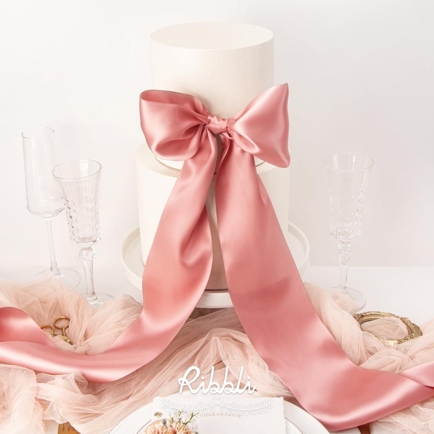 Ribbli Rose Gold Satin Ribbon 4 Inch Wide Rose Gold Ribbon for Wedding Chair Sash Grand Opening Ceremony Big Bows Gift Wrapping Floral Crafts Cake Decor-Double Faced Satin Continuous 10 Yards