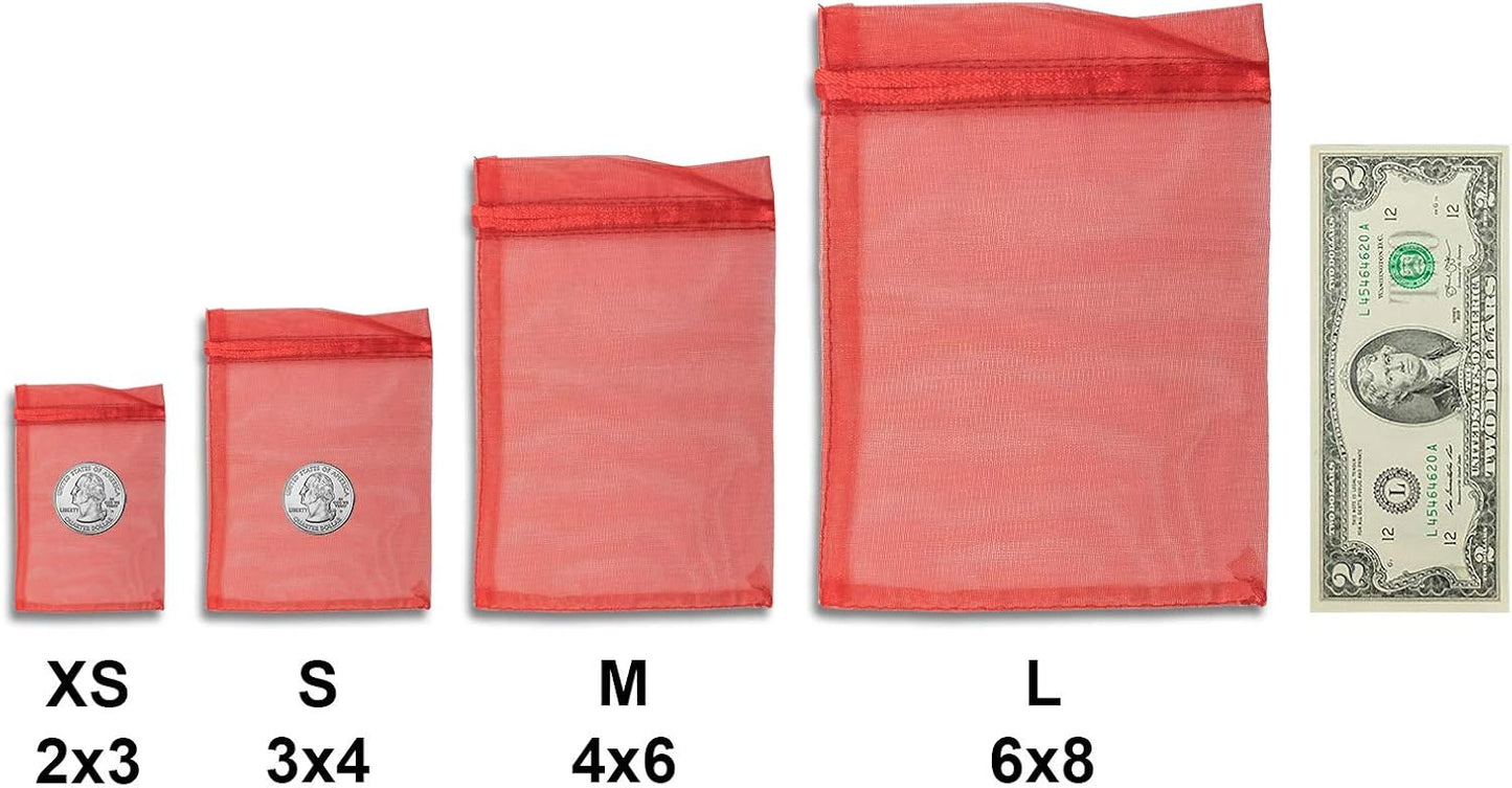TheDisplayGuys 48-Pack 3x4 Red Sheer Organza Gift Bags with Drawstring, Jewelry Candy Treat Wedding Party Favors Mesh Pouch