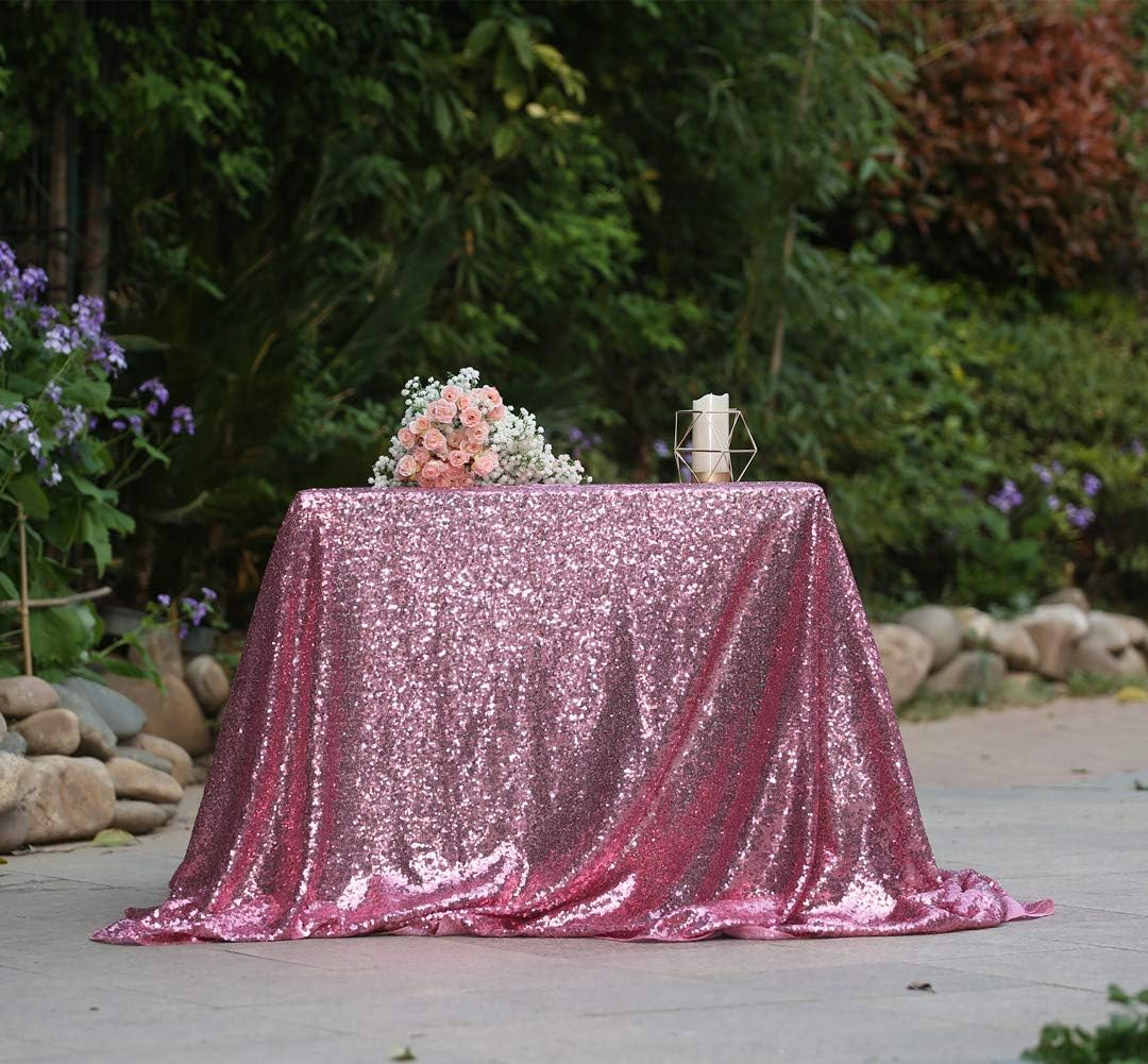 SquarePie Sequin Tablecloth 50 x 72 Inch Fuchsia Pink Sparkly Table Linen for Wedding Party