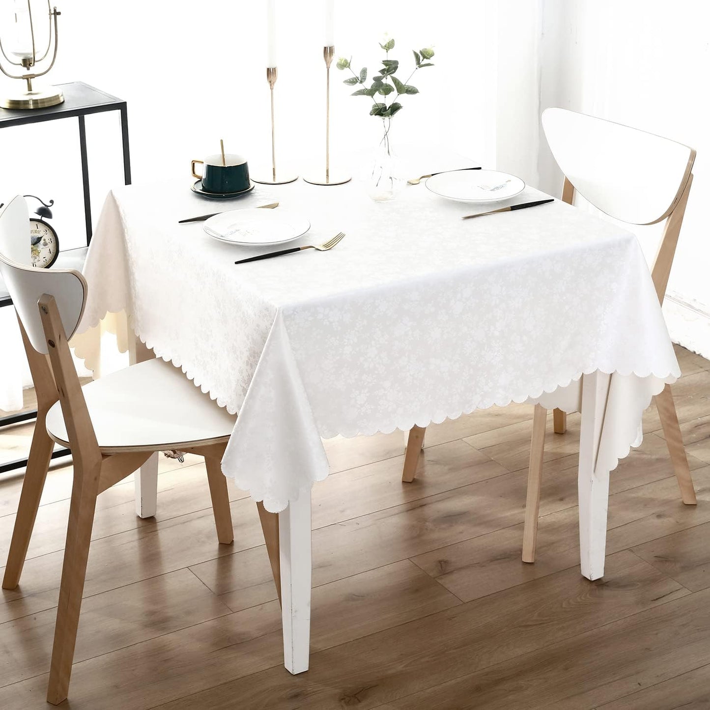 Smiry Square Table Cloth, Waterproof Heavy Duty Vinyl Tablecloths, Wipeable Washable Table Cover for Kitchen and Dining Room (White, 70" x 70")