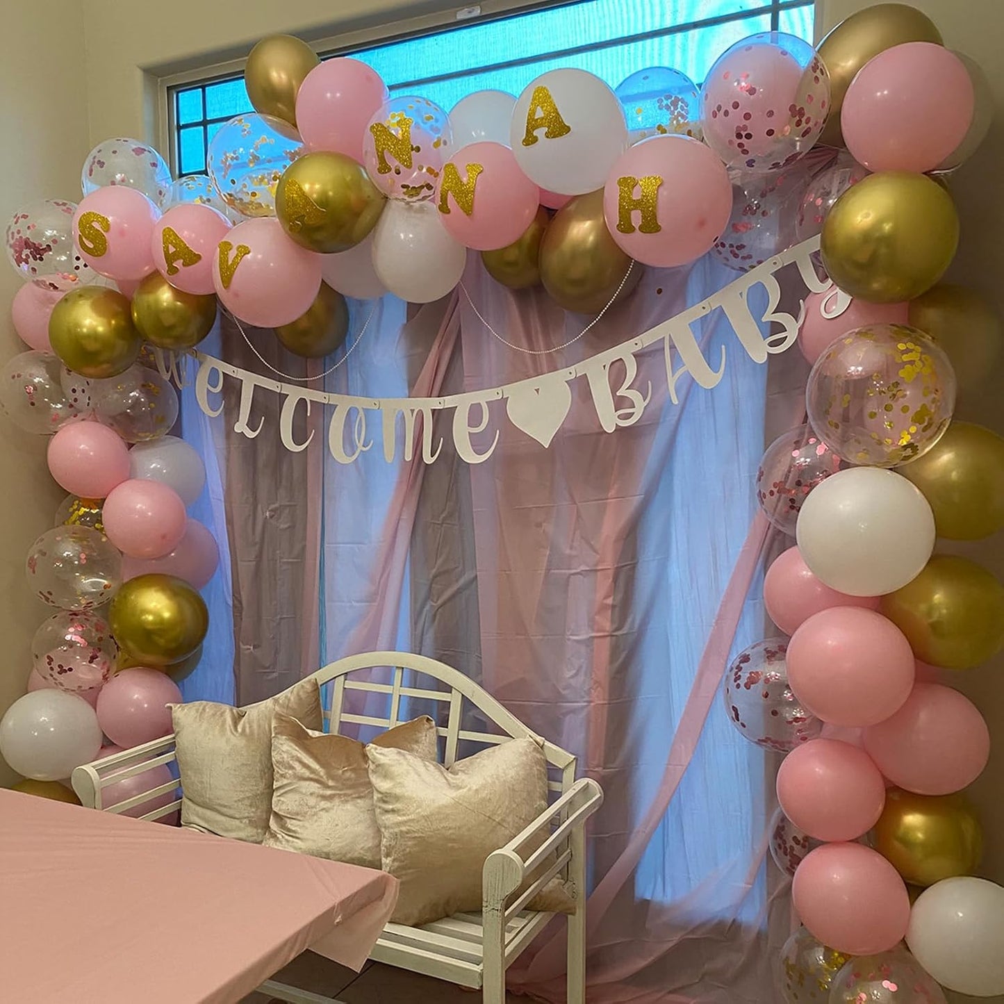 Balloons Pink Gold Confetti, 60 Packs 12 Inch Pink White Metallic Gold Balloon for Girls Birthday Wedding Bridal Baby Shower Princess Party Decorations