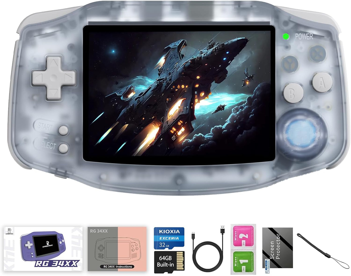 RG34XX Retro Handheld Game Consoles RG34XX Classic Retro Gaming Console 32+64G Card Preloaded Games 5000+ rg34xx Portable Gaming Console Linux 64-bit 3500mAh Battery WiFi Bluetooth HD and TV Output Glacier