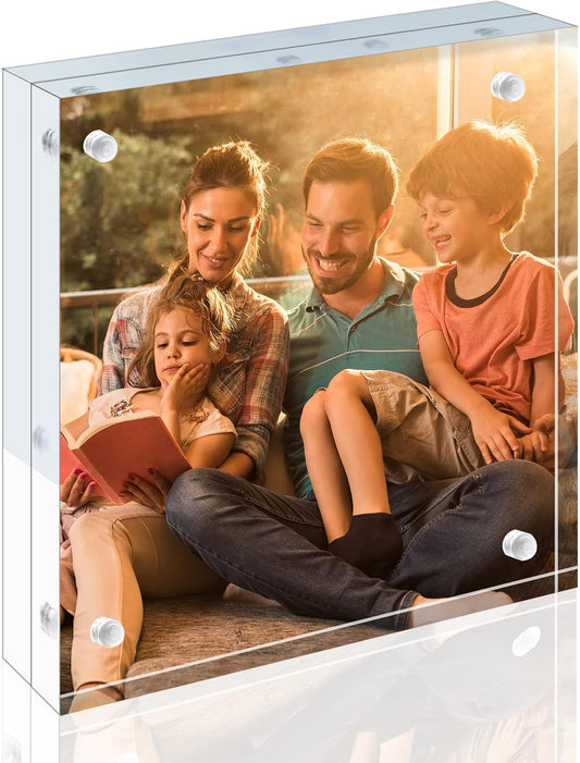 Egofine 5x5 Acrylic Frame,20mm Thicker Frameless Clear Picture Frames, Double Sided Magnetic Picture Frames, Free Standing Desktop Display