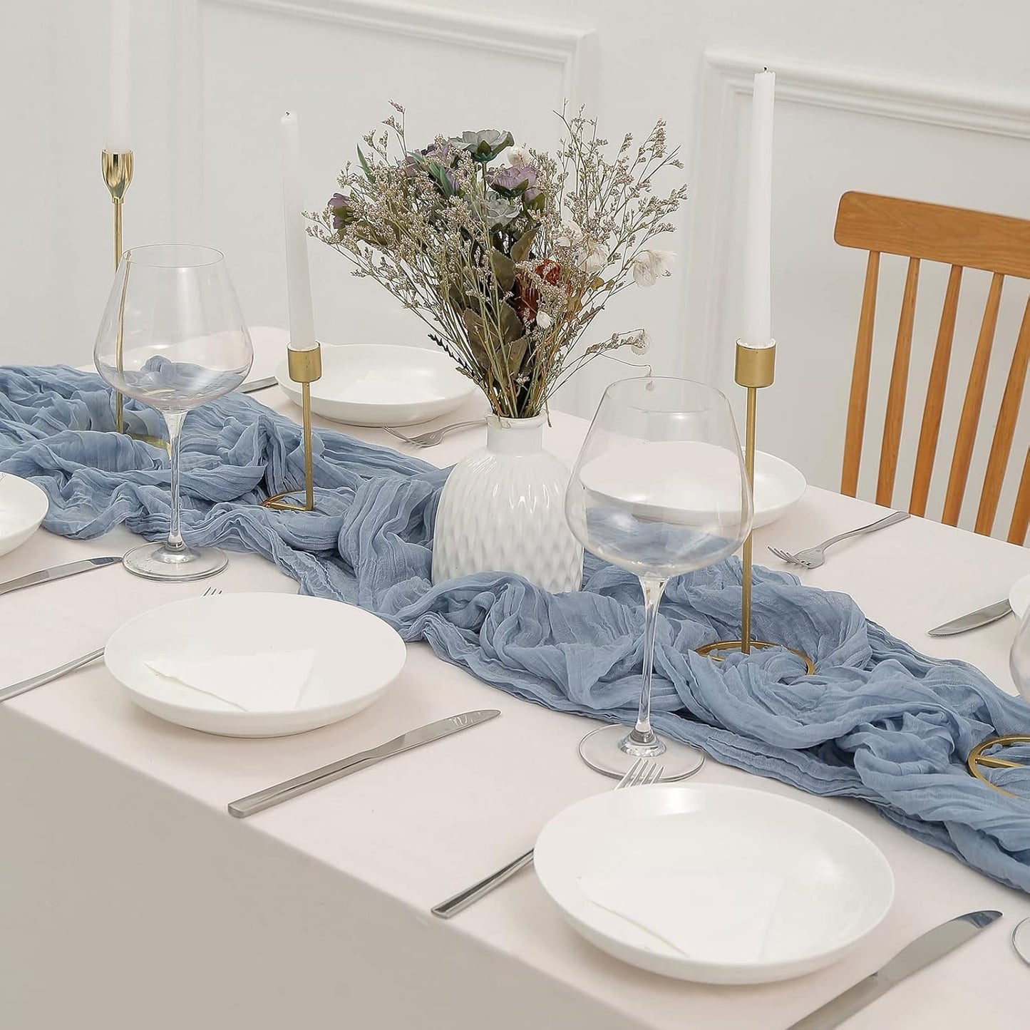 12Pcs Gray-Blue Cheesecloth Table Runner 120 Inch10FT Gray-Blue Rustic Boho Cheesecloth Table Runner Cheese Cloths for Wedding Party Baby Shower Birthday Home Decor Holiday Decorations