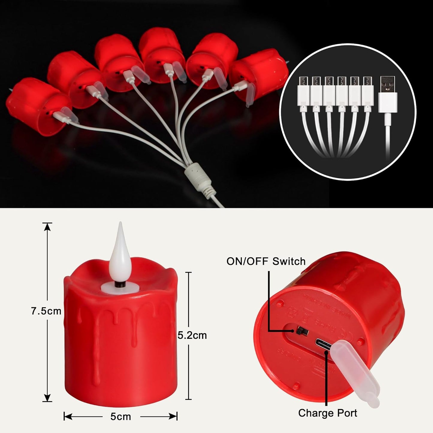 FREEPOWER Rechargeable Flameless LED Votive Candles Red Waterproof LED Candles Lights with Remote Timer for Parties, Special Events, and Home Decor, 2'' x 3''