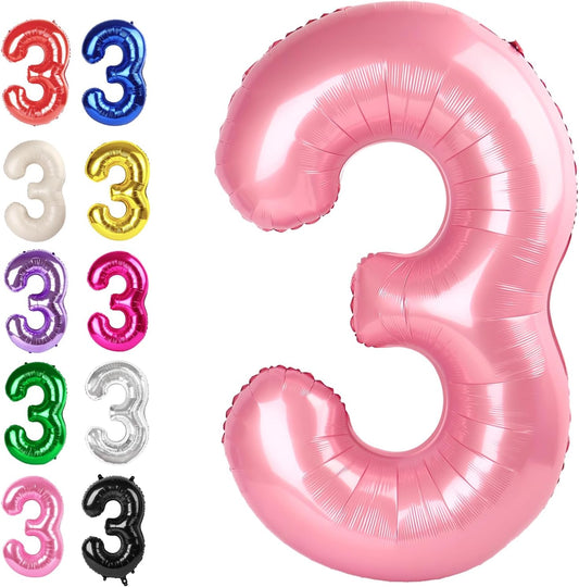 Large 40 Inch Pearlescent Pink 3 Number Balloon, 3 13 23 30 33 36 38 Pearl Pink Birthday Party Decorations, Numbers Three Foil Balloons for Anniversary Party Graduations Celebration Supplies