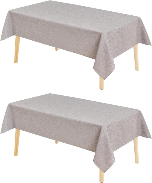 Hiasan 2 Pack Faux Linen Rectangle Tablecloth - Wrinkle and Stain Resistant Washable Table Cloth for Kitchen Dining Room Holiday Table Cover for Party Dinner, Stone, 90 x 156 Inch