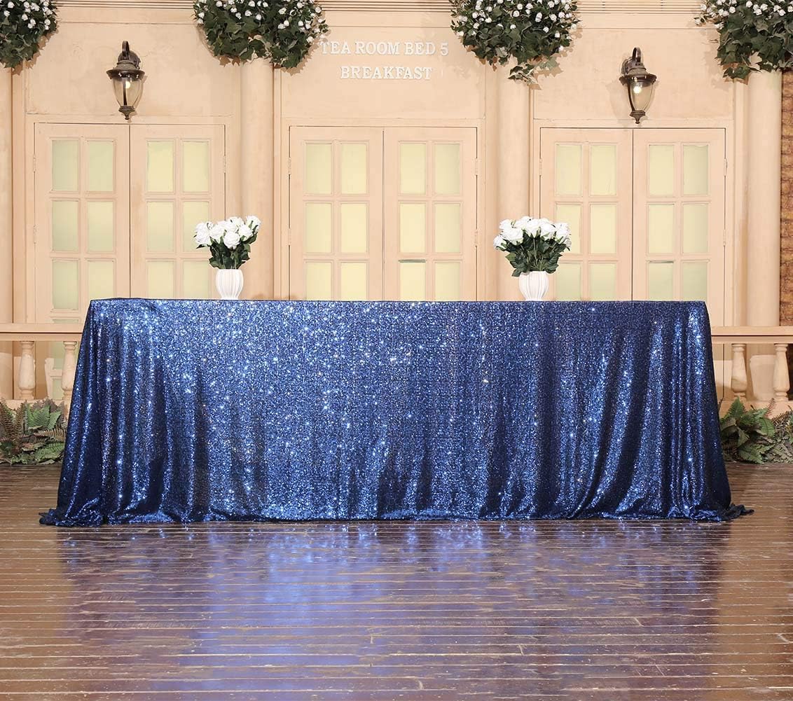 SquarePie Sequin Tablecloth Rectangular 60 x 102 Inch Navy Blue Sparkly Table Linen for Wedding Party