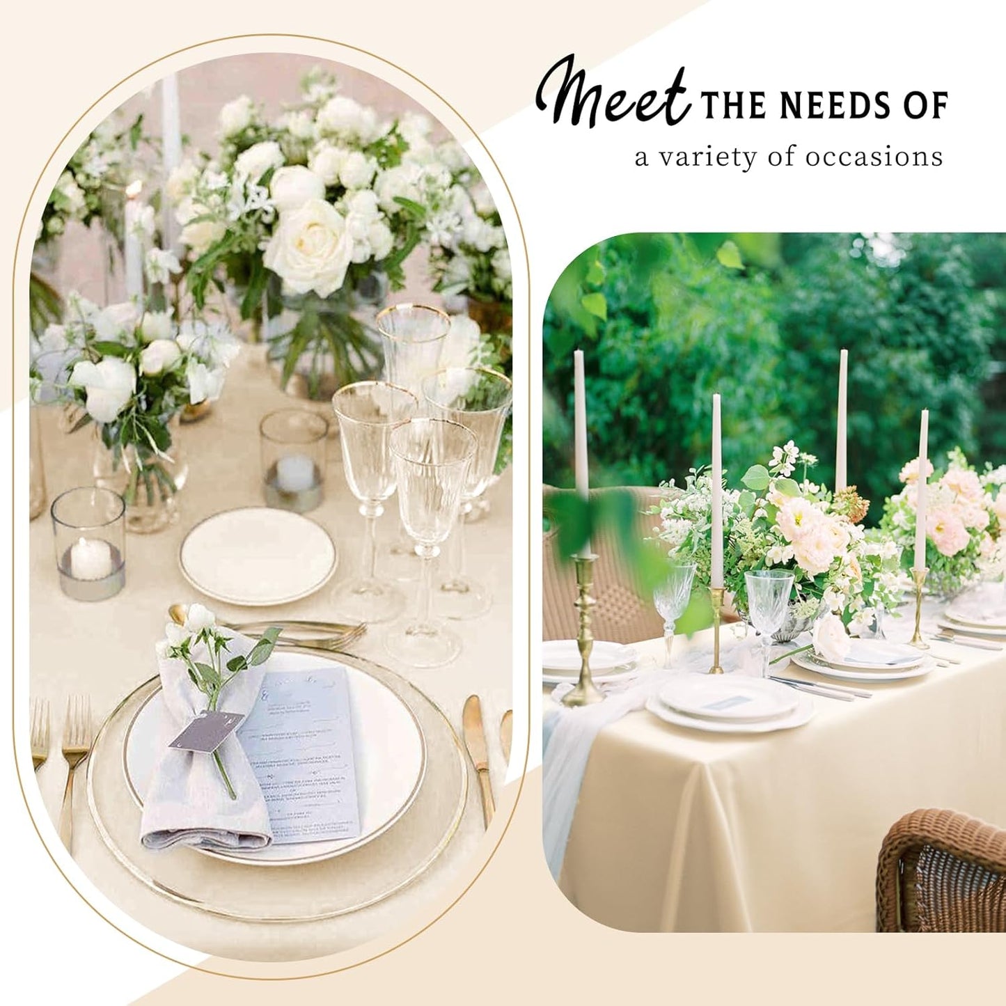 6 Packs Satin Tablecloth 57 x 108 Inch Champagne Rectangular Table Cloth Silk Tablecloth Smooth Fabric Overlay Satin Table Cover Decoration for Wedding Party Banquet Events