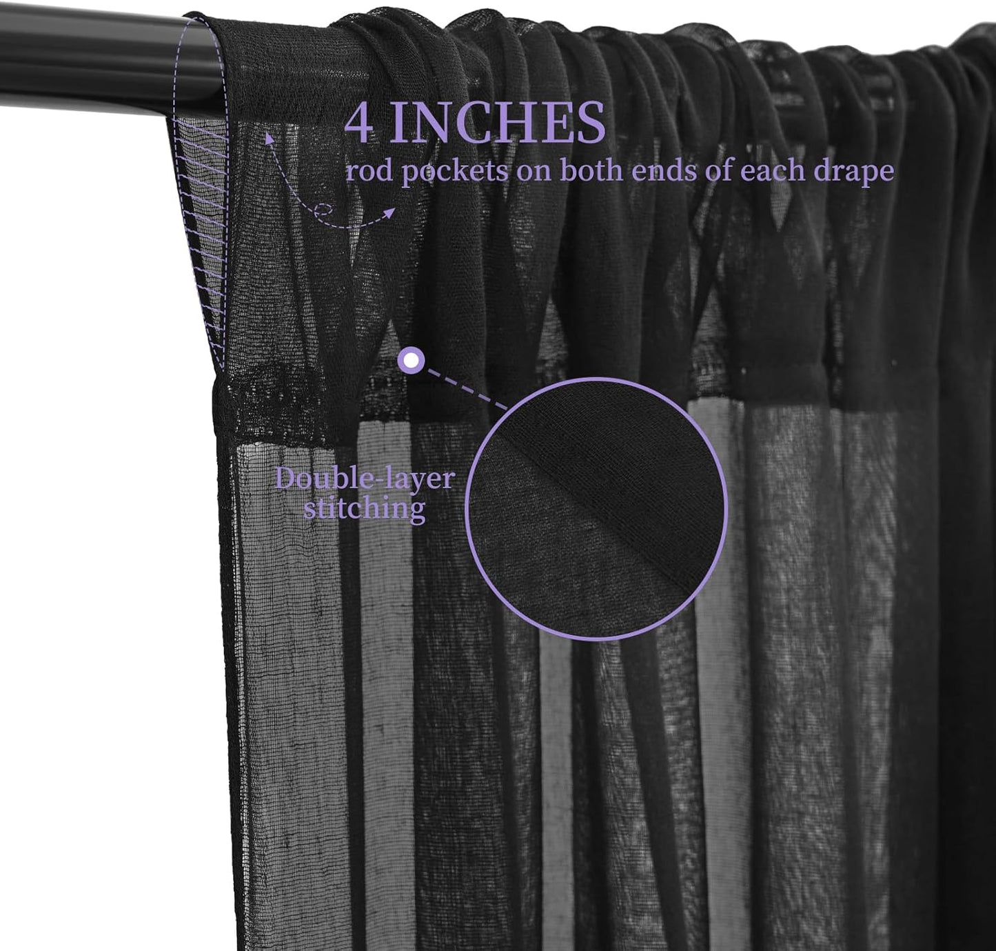 6 Panels Black Ceiling Drapes for Wedding, 5ftx15ft Ceiling Drapes Cheesecloth Sheer Fabric Curtain Wedding Arch Draping Fabric Romantic Ceilings Decorations for Weddings Party Ceremony Stage