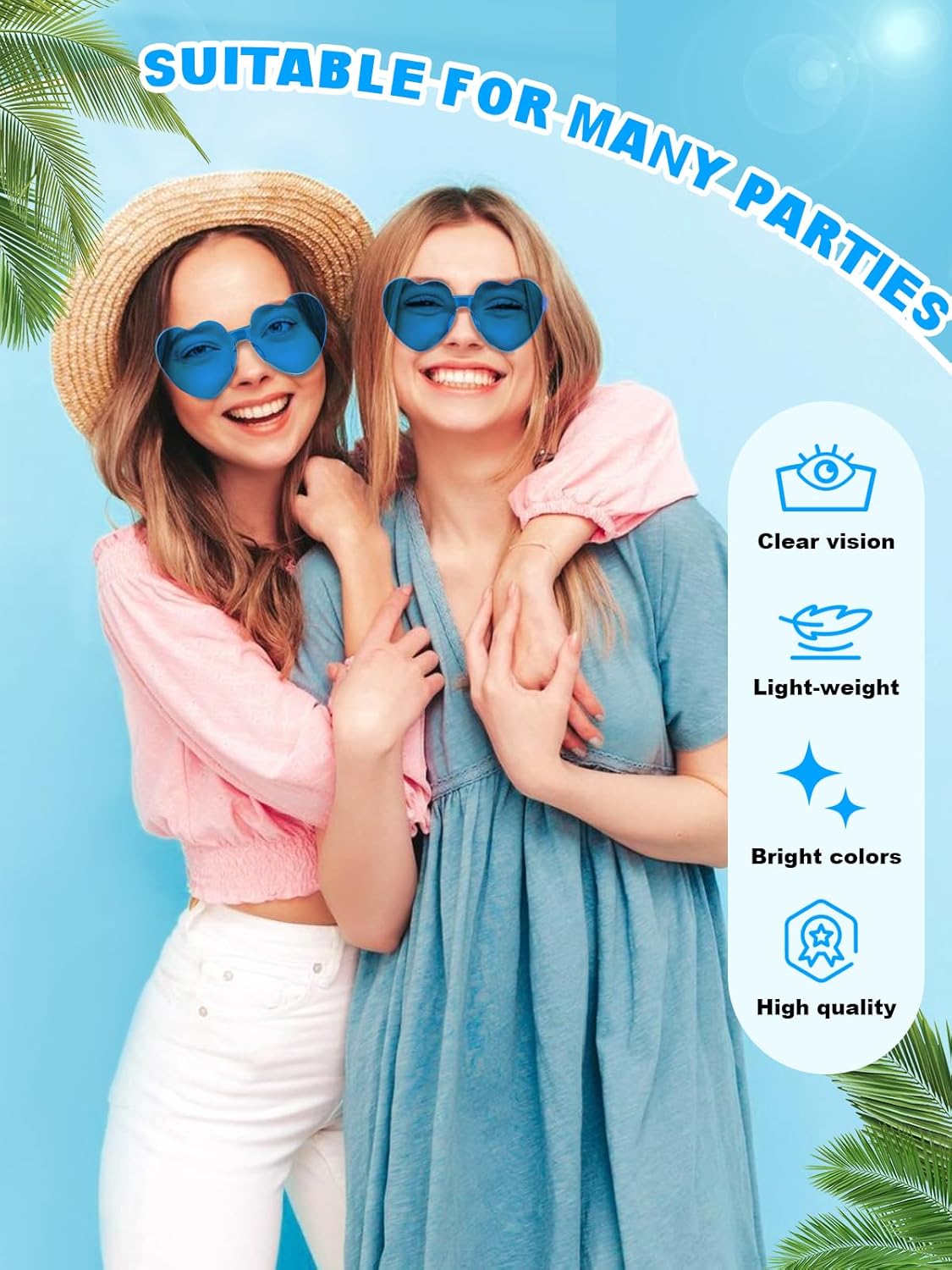 12 Pairs Heart Shaped Sunglasses for Women Colorful Glasses Fun Trendy Transparent Heart Sunglasses Party Favor (Blue)