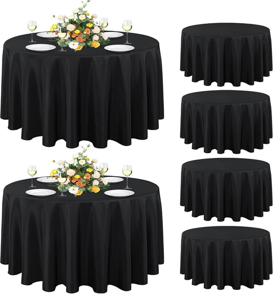 sancua 6 Pack Round Tablecloth 108 Inch Black, Stain and Wrinkle Resistant Table Cloth - Washable Polyester Table Cover for Dining Tables, Buffet Parties and Camping