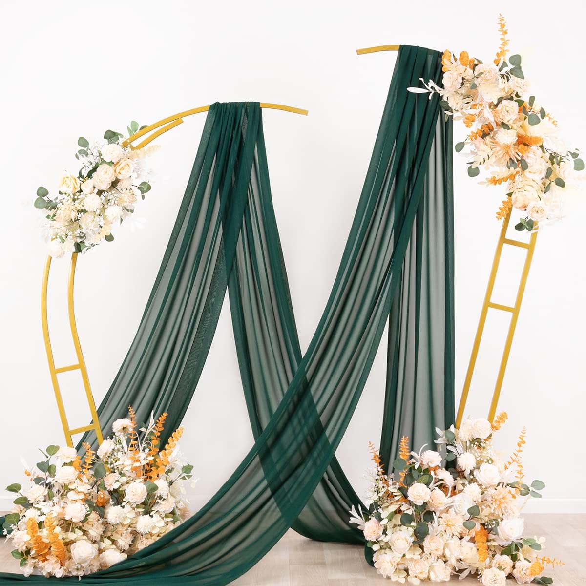 Socomi Wedding Arch Draping Fabric 1 Panel 29" x 19Ft Emerald Green Sheer Chiffon Curtain Drapes 6 Yards for Wedding Ceremony Birthday Party Decoration